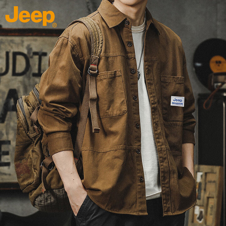 【JEEP衬衫】JEEP吉普长袖衬衫男士春秋季工装休闲外套宽松衬衣服男装 深卡其 XL【行情 报价 价格 评测】-京东