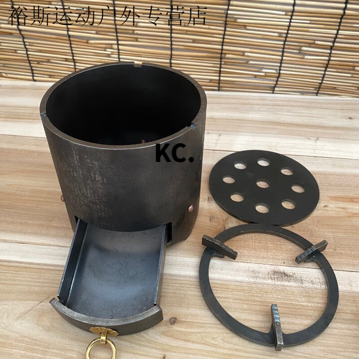 靠森（Kaooseen）抖音同款炭火炉复古取暖铸铁小圆炉气化户外炭茶炉便携式小钢 圆炉直径14厘米高度14厘米(重7.3
