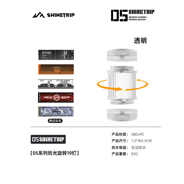 山趣（ShineTrip）户外05系拾光旋转19灯指尖旋转多玩法四档调节精致露营氛围灯 拾光旋转19灯-透明-赠送贴纸