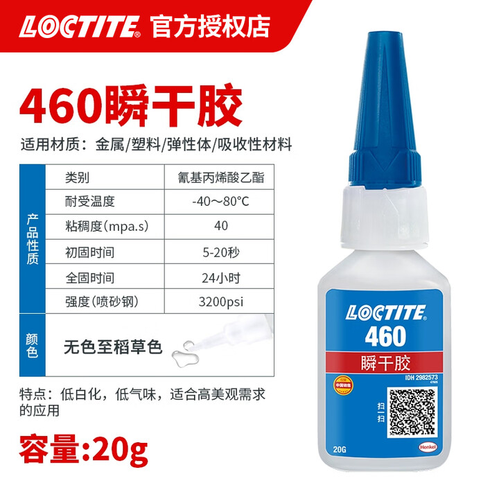 loctite乐泰460胶水瞬干快干速干胶低白化低气味金属塑料木材强力 LOCTITE 460-20g【图片 价格 品牌 报价】-京东