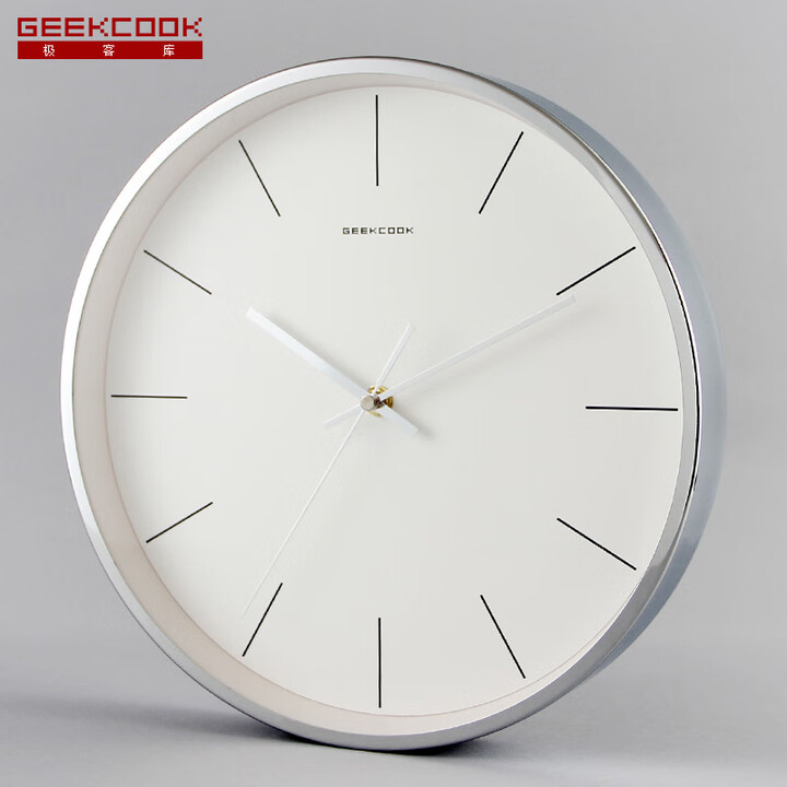 极客库（GEEKCOOK）简约北欧现代挂钟：自成一线电属静音时钟2024 12英寸（30CM-高光银【图片 价格 品牌 报价】-京东