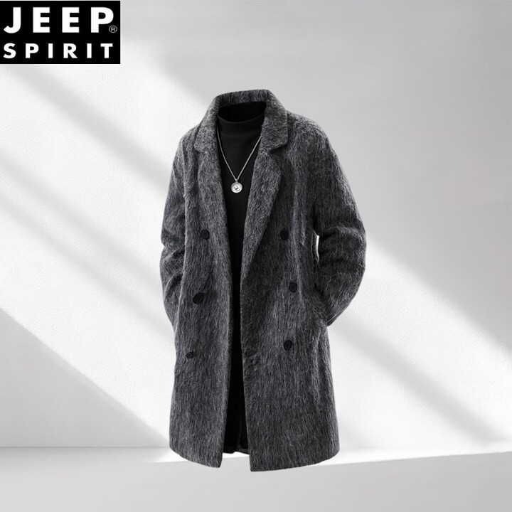 JEEP SPIRIT双排扣毛呢大衣男中长款2026秋冬季新款高级感西装领休闲保暖外套 深灰色 S 建议120斤以内【图片 价格 品牌 报价】-京东