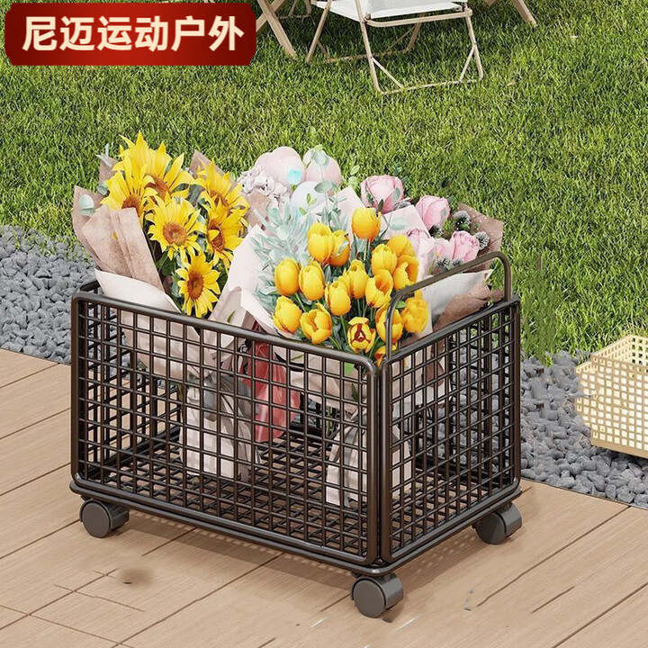 柏潮户外露营推车摆摊能小推车可不能折叠野餐营地车大越野小拉车 升级款便捷式黑色中号-带轮