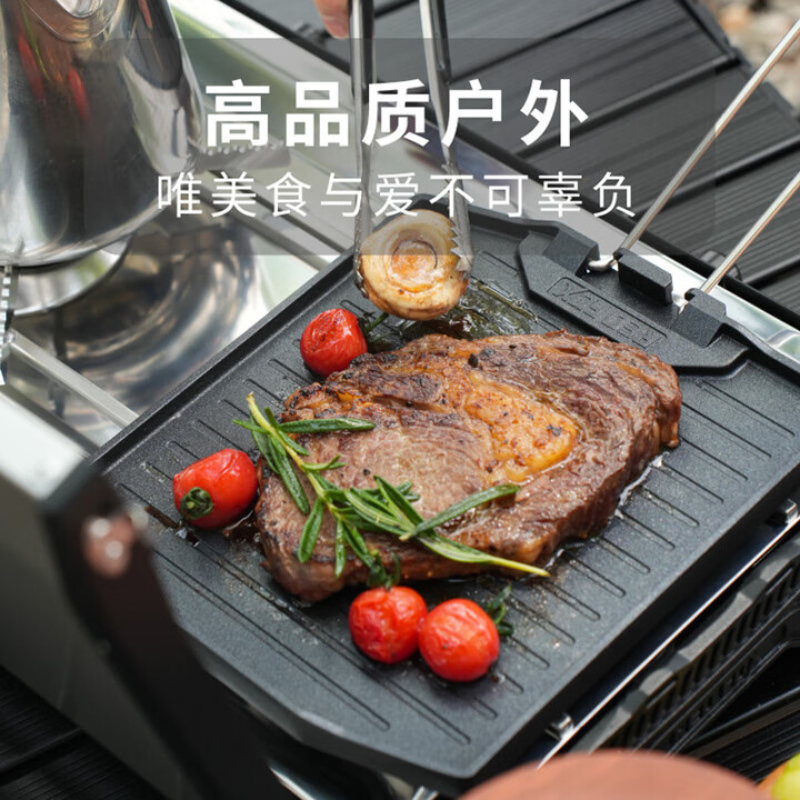烧烤世家（e-Rover）不粘烧烤盘 烧烤工具配件家用韩式煎盘烤盘户外烤肉盘铁板 黑色