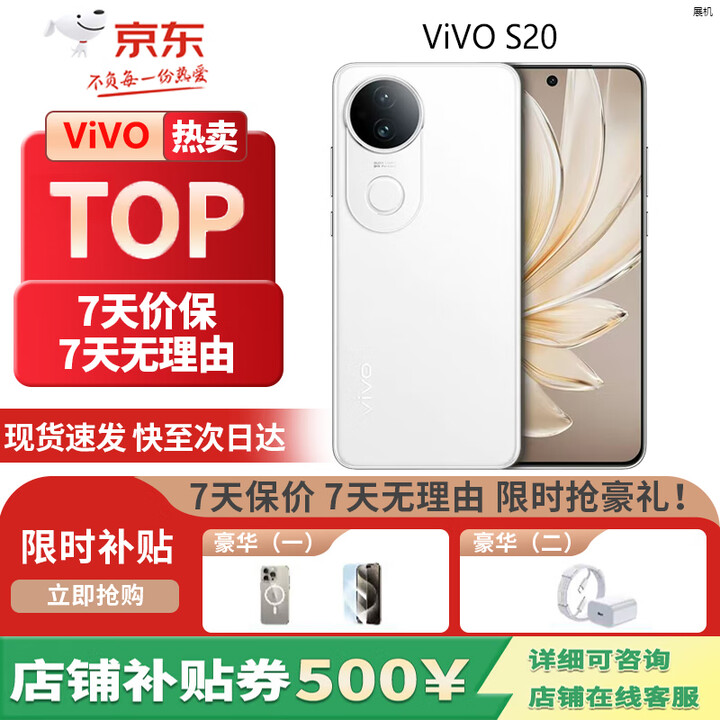 vivoS20 6500mAh 超薄长续航一拍得胶片相机 5000万防畸变柔光展机 玉露白 12GB+256GB 单机+第三方充电器+店保一年