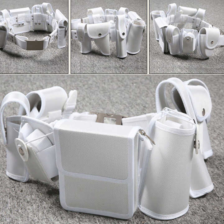 保安八件套战术腰带巡逻装备8大件老标8件套多功能腰带黑色白色 白色