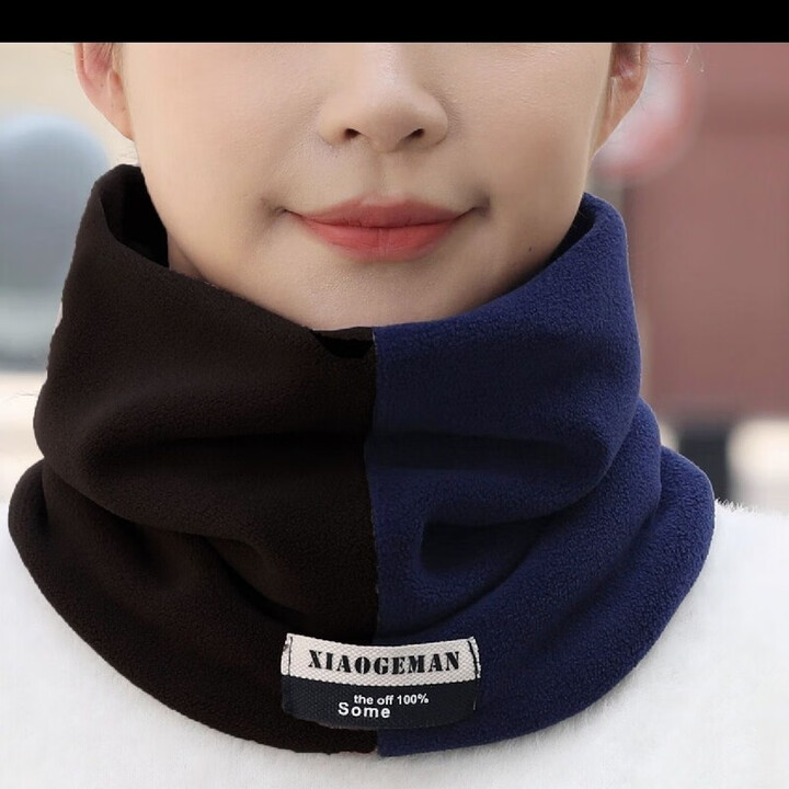 柏潮围巾男女同款秋冬季户外骑行防风加厚加绒保暖双层套头百搭围脖 拼色脖套-黑蓝