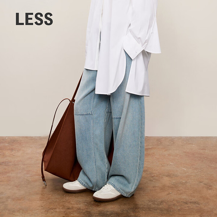 LESS春秋弯刀裤女宽松高腰廓形复古水洗显瘦牛仔长裤子2O9E10180 995牛仔洗兰 S【图片 价格 品牌 报价】-京东