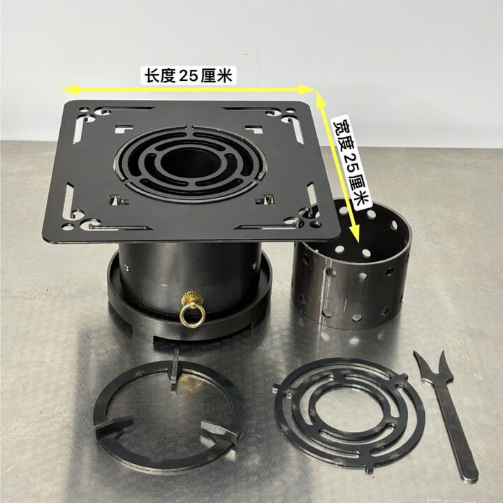 柏潮无烟柴火炉炭火炉复古取暖铸铁小圆炉气化户外炭茶炉便携式小钢炮 精品圆炉+内胆+提手+底坐+网叉+烤盘