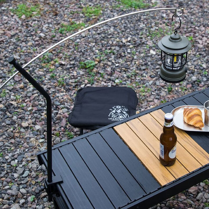 IGT桌面灯架铝合金弧形灯架野外露营不锈钢灯杆便携营地灯挂杆子 黑色款（送收纳袋）