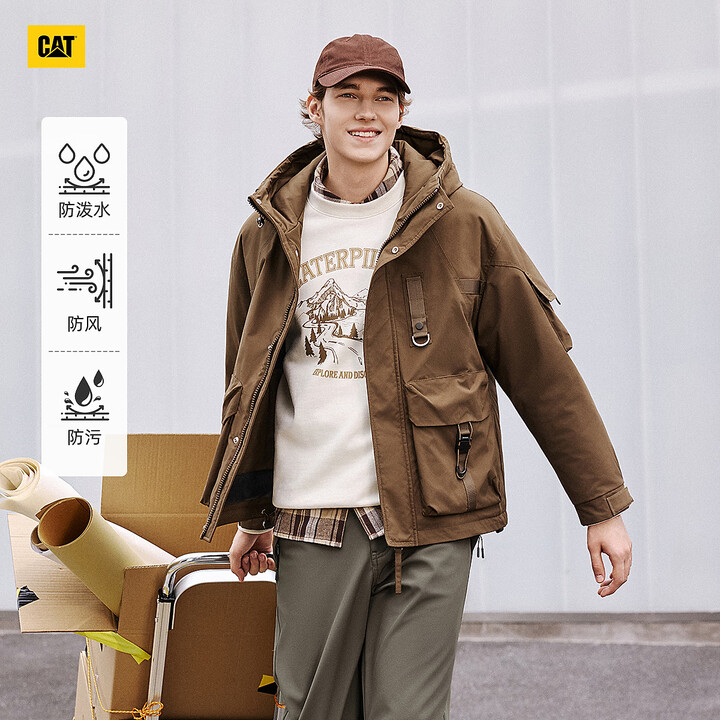 卡特（CAT）25季男士新品露营三防加厚短款立领工装羽绒服商场同款 浅褐（棕黄）色 S【图片 价格 品牌 报价】-京东