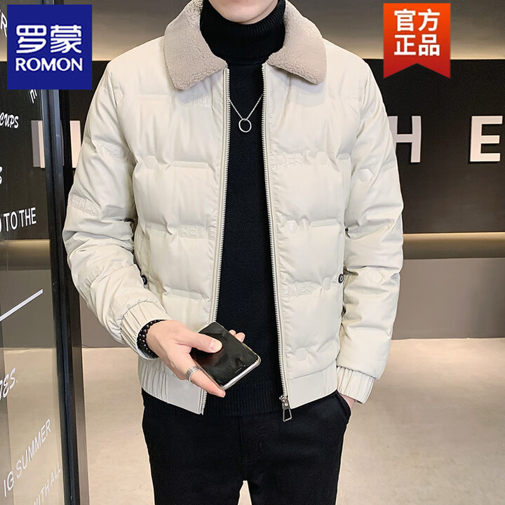 罗蒙(ROMON)男士外套2026新款潮牌毛领短款PU皮韩版潮流冬季加厚男羽绒服 PY105 米白色 M【图片 价格 品牌 报价】-京东