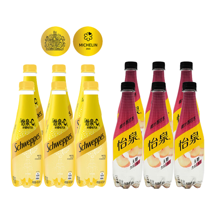 怡泉（Schweppes）怡泉原味/柠檬/干姜水/C 柠檬味汽水苏打水 400ml组合装 怡泉400ml柠檬+C6瓶+桃味6瓶【图片 价格 ...