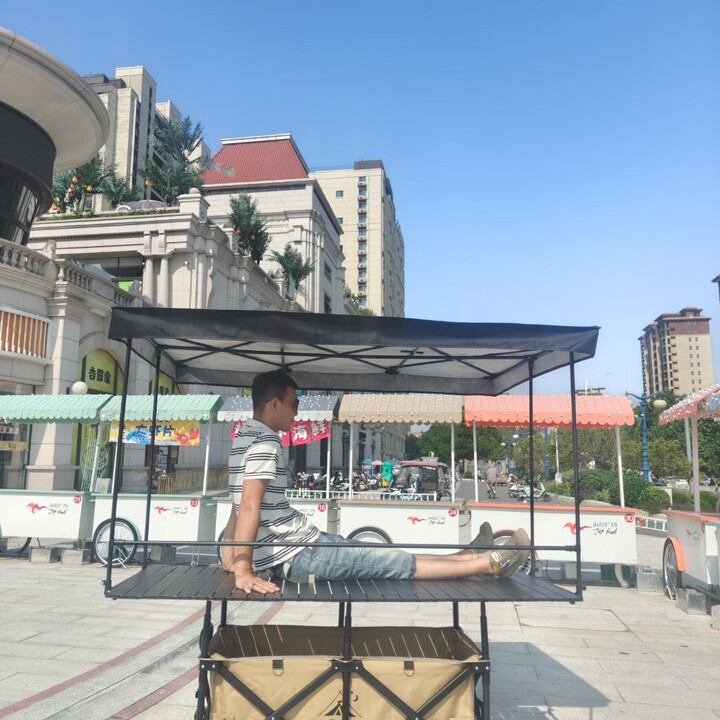 鹿营地大型全折叠露营摆摊车高度可调强支撑大容量聚拢款多功能餐车加宽 卡其色 220L 有刹车 顶棚款加宽1.3米 全车加密钢管丨承重600斤丨高度可调节丨桌板168*72