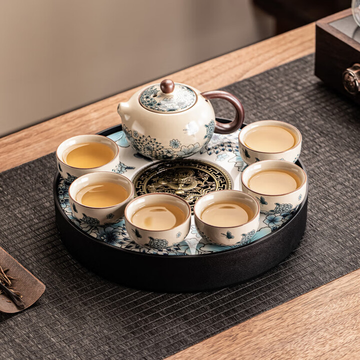瓷牌茗茶具密胺茶盘汝窑茶具泡茶器全套高档陶瓷茶壶盖碗功夫茶具套装 青蝶西施壶六杯+青蝶密胺储排双用茶盘（小）【图片 价格 品牌 报价】-京东