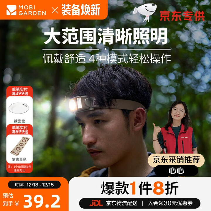 牧高笛（MOBIGARDEN）零度头灯 户外露营钓鱼可调节可充电照明头灯 NX23673010 帆木色