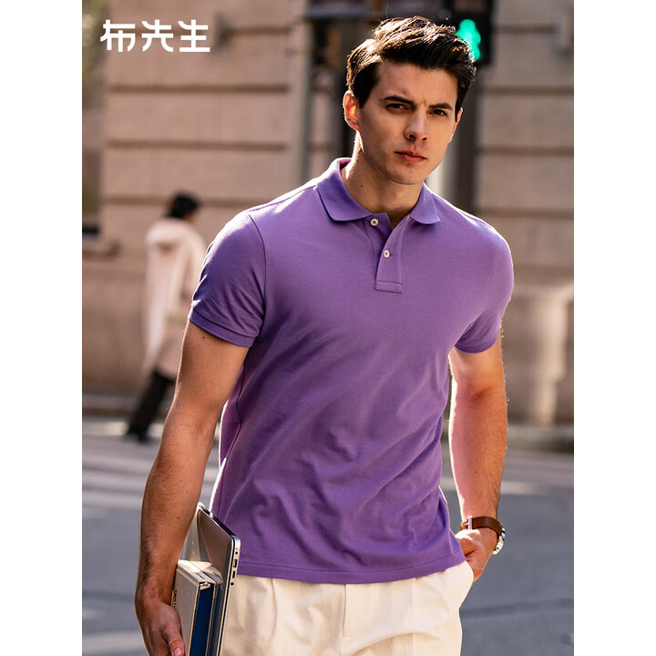 布先生佟大为明星同款美式休闲polo衫男春夏纯棉短袖 紫色 l/175