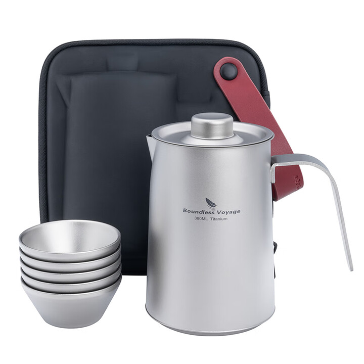 必唯纯钛户外茶具套装旅行便携带滤网露营泡茶壶功夫茶快客杯 Ti3116D 茶壶+30ml茶杯*5