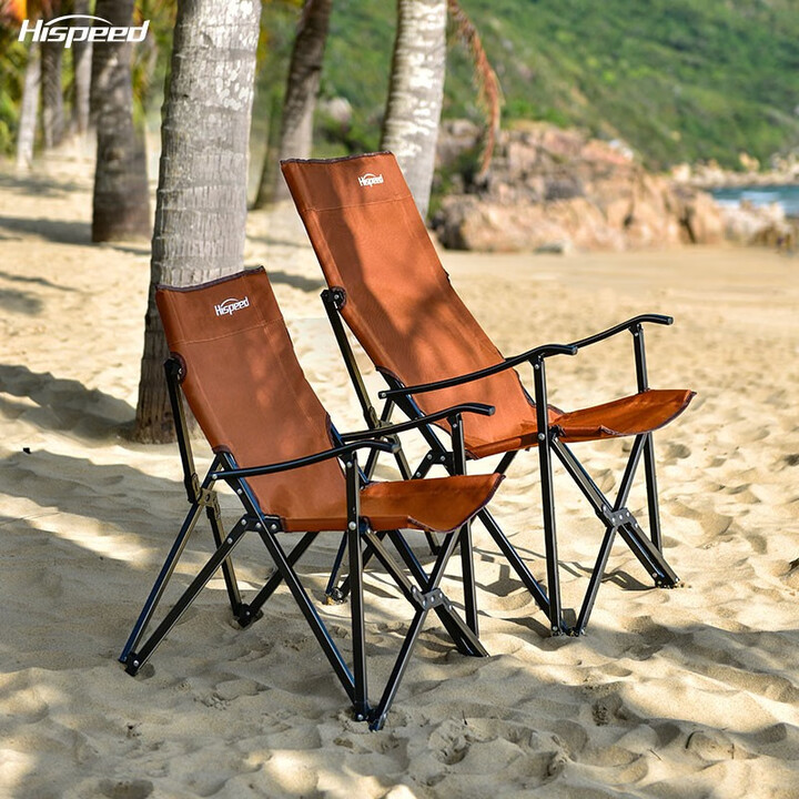 HISPEED旗速户外折叠椅子铝合金便捷式海狗椅靠背椅导演椅大川椅 米白色中号川椅【承重240斤】