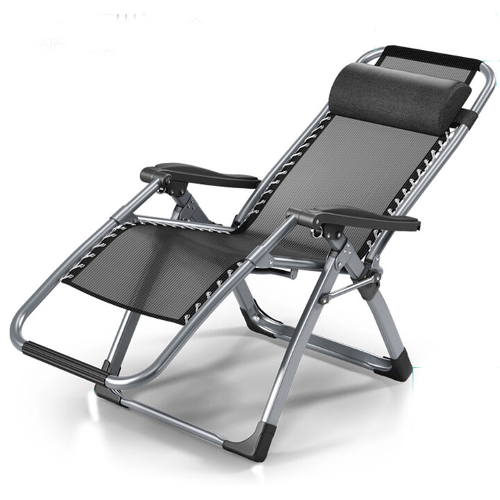 躺椅折叠椅子午休床午睡椅办公室凉靠椅逍遥椅沙滩椅休闲椅 时尚酷黑(塑料锁扣)