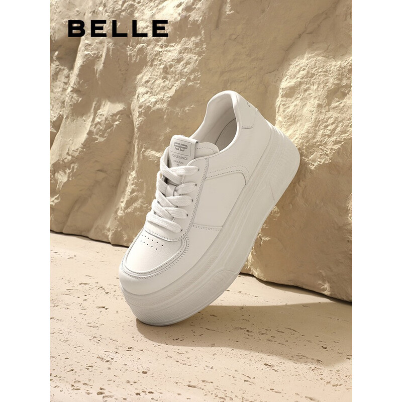 百丽简约厚底小白鞋女23秋季新商场同款休闲增高板鞋A3W1DCM3 米色 35