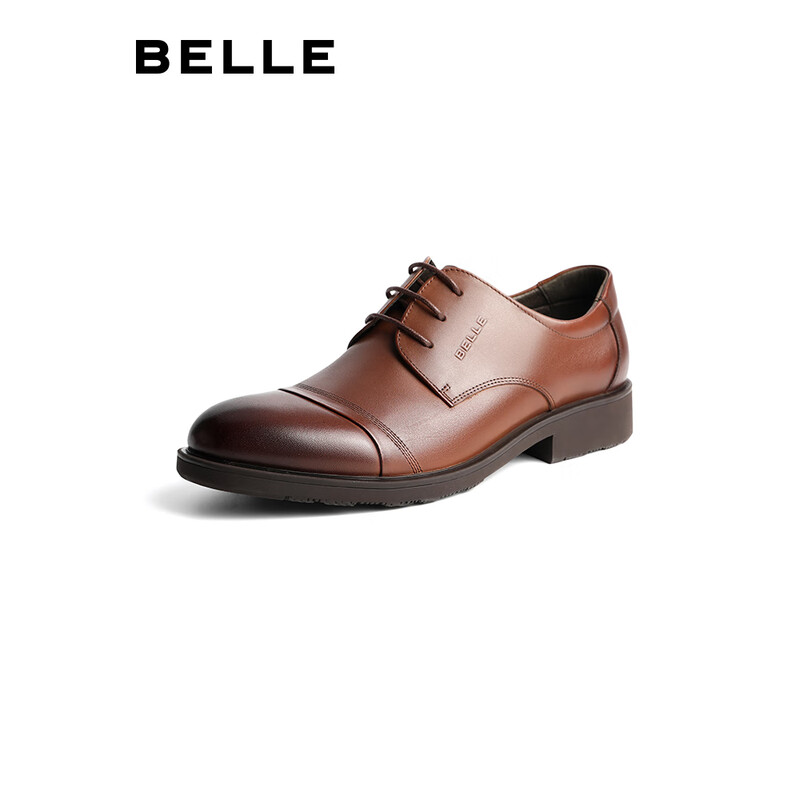 百丽正装鞋男皮鞋牛皮圆头婚鞋商务休闲皮鞋3UX01CM5 棕色 43