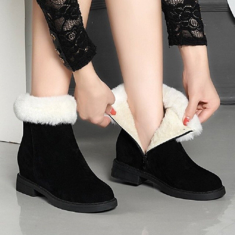 京东雪地靴女2019新款韩版厚底防滑靴子百搭圆头高帮毛口女鞋 黑色 40