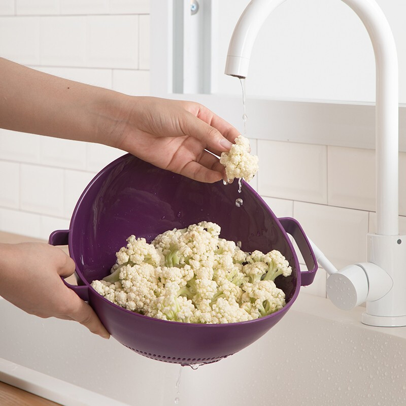 茶花（CHAHUA） 茶花沥水蓝筛子塑料水果蓝洗菜盆洗水果盆带手柄水果蔬菜盆 绿色1个