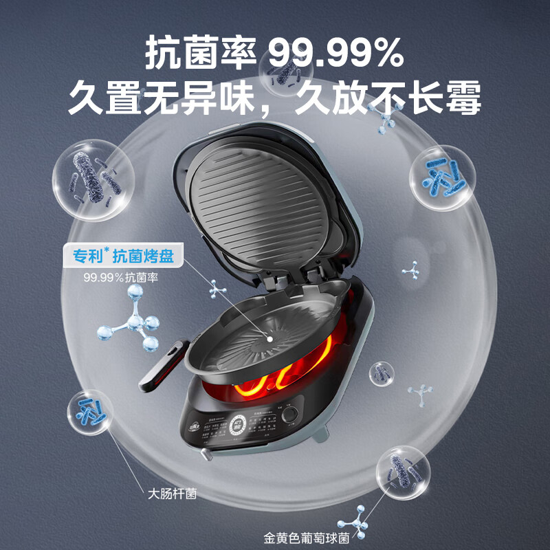 美的（Midea）电饼铛家用双面加热可拆洗煎饼铛煎烤机烙饼锅早餐机30mm加深烤盘滑控火力JKE30J63