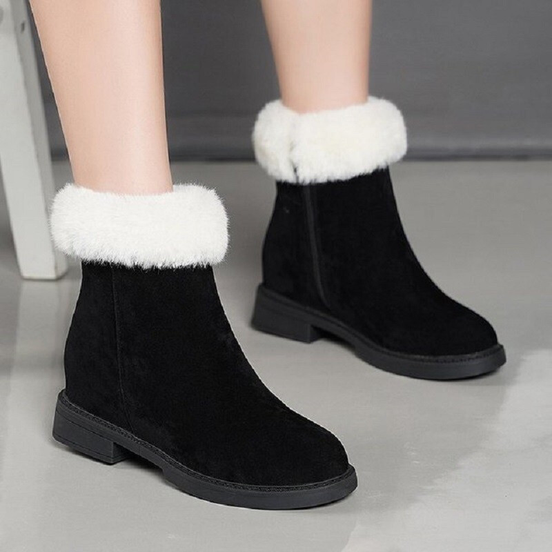 京东雪地靴女2019新款韩版厚底防滑靴子百搭圆头高帮毛口女鞋 黑色 40