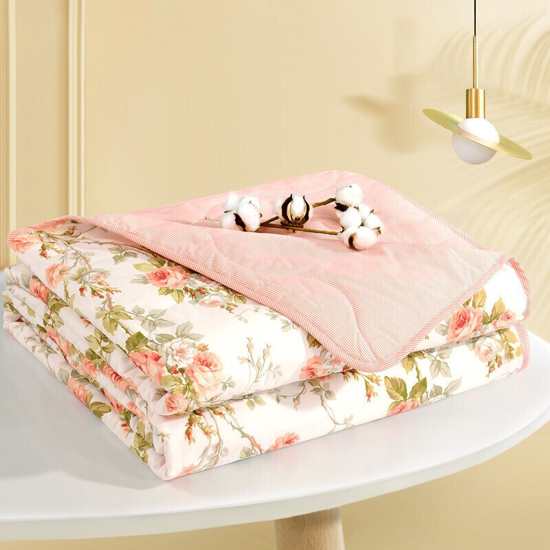富安娜（FUANNA）空调被子全棉夏被夏凉被芯可水洗薄被双人加大汐颜(230*229cm)粉