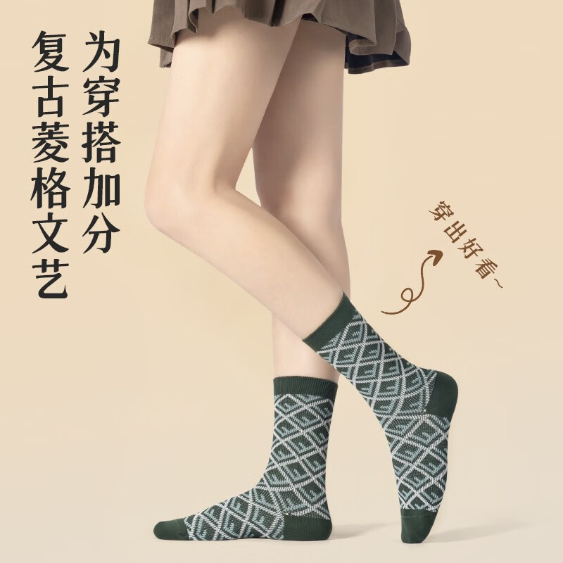 驼人康君女袜秋冬复古英伦风保暖高筒韩版吸湿棉堆堆祛味保暖混色4双 复古英伦风4色装【36-39】