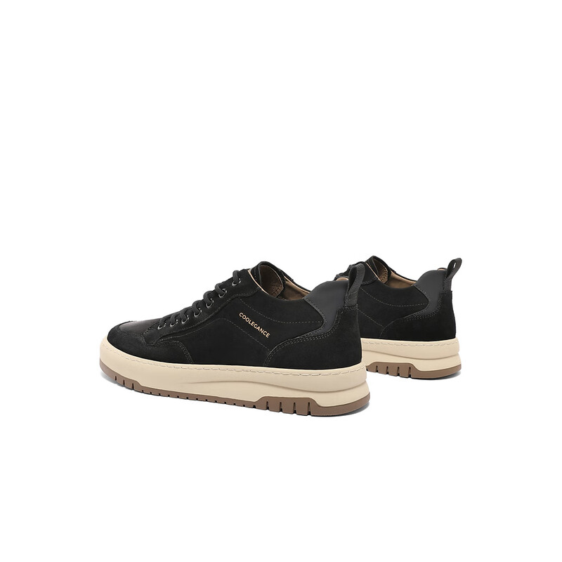 百丽时尚休闲鞋男2023冬季新商场同款皮革拼接高帮板鞋8CZ01DD3 黑色 38