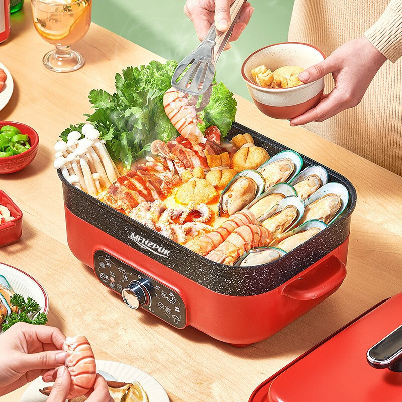 摩飞电器（MFHZPOK） MF-202B多功能料理锅4.5L大容量家用多用锅蒸煮炒煎锅一体锅 白色