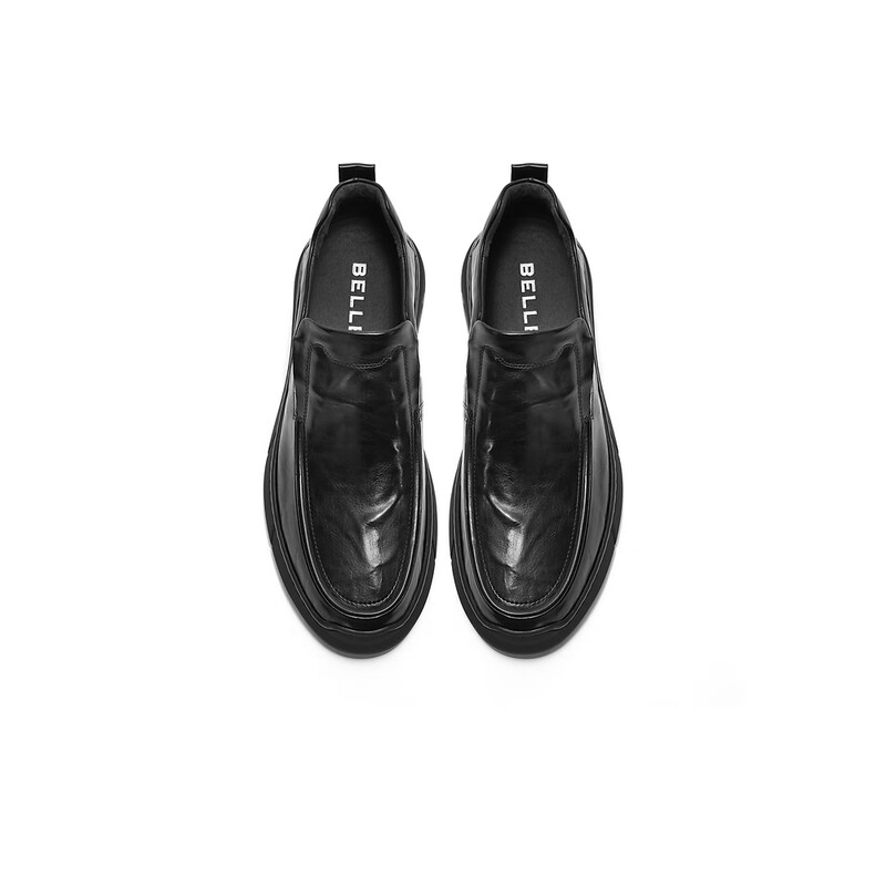 百丽一脚蹬休闲靴男2023冬季新商场同款牛皮商务休闲皮鞋8CG02DD3 黑色 38