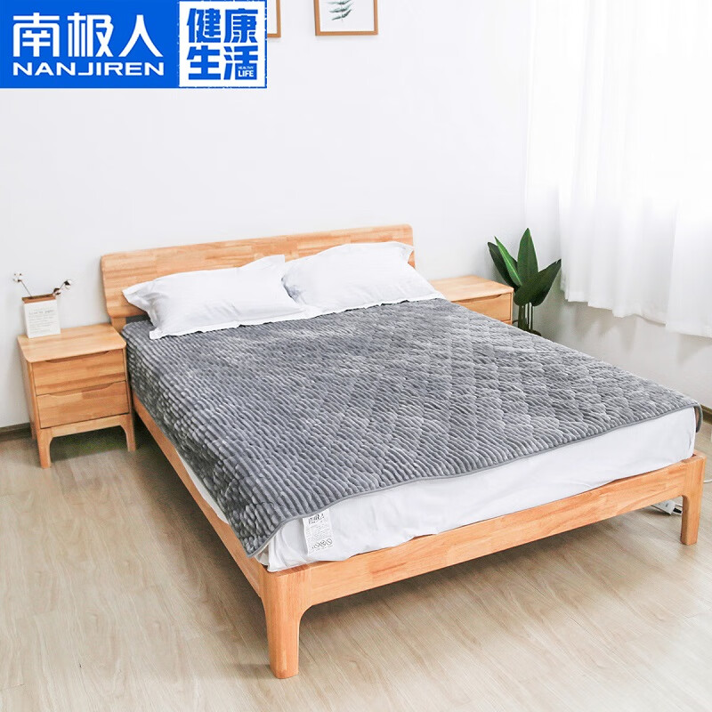 南极人水暖电热毯单人双人双控家用水循环安全调温无辐射电褥子炕 法兰绒 200cm*180cm 条纹灰色