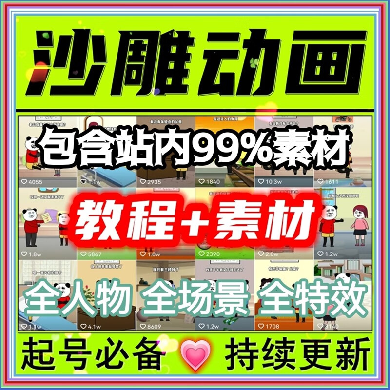 沙雕动画素材动漫制作教程搞笑表情音效包绿幕文案剧本卡通人物An