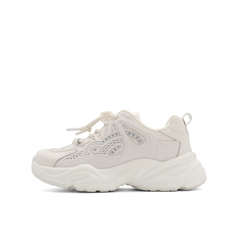 百丽休闲运动鞋童鞋2023春季新商场同款系带老爹鞋A8172A83 米色 35