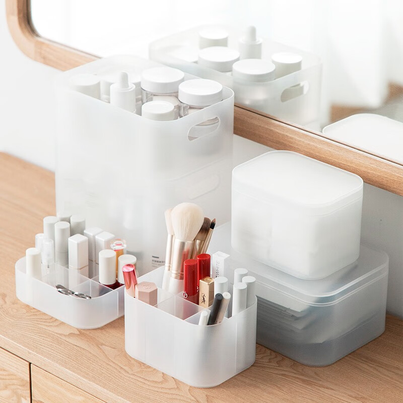 茶花（CHAHUA）茶花收纳盒桌面小盒子收纳格半透明磨砂 收纳盒150002 1个装