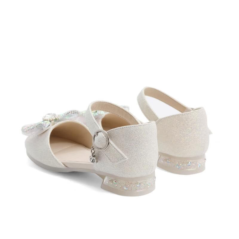 百丽包头水晶童鞋女商场同款时尚蝴蝶结公主鞋22107B72 米色 30