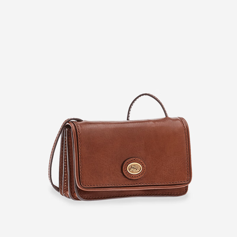 the bridge /桥牌 手工牛皮小号斜挎单肩包女复古轻奢迷你风琴包 棕色