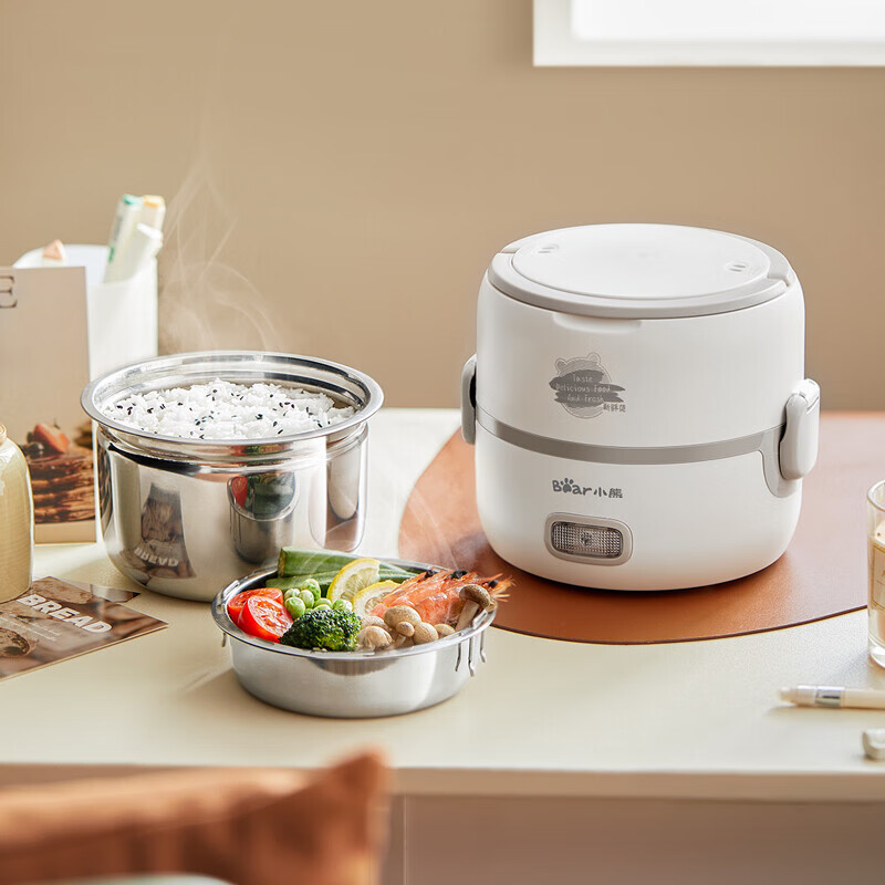 小熊电热饭盒 插电可加热不锈钢内胆 白色1.2L DFH-B14S3