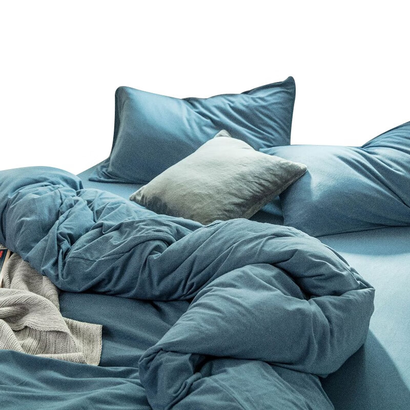 Tri-polar天竺棉日式纯色床品套件 TP2982 海蓝色 1.8m床单款被套加四件套