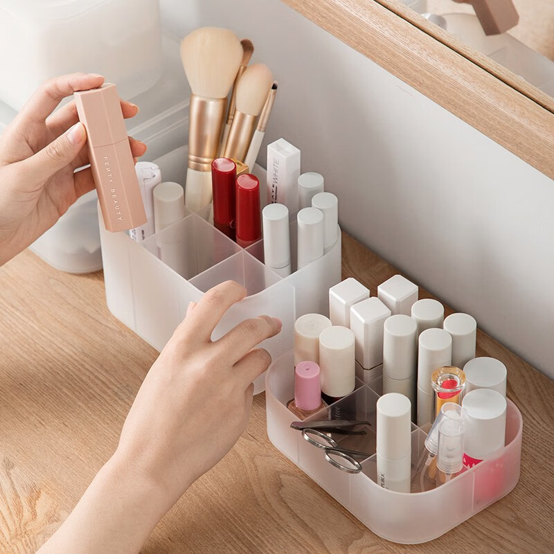 茶花（CHAHUA）茶花收纳盒桌面小盒子收纳格半透明磨砂 收纳盒150002 1个装