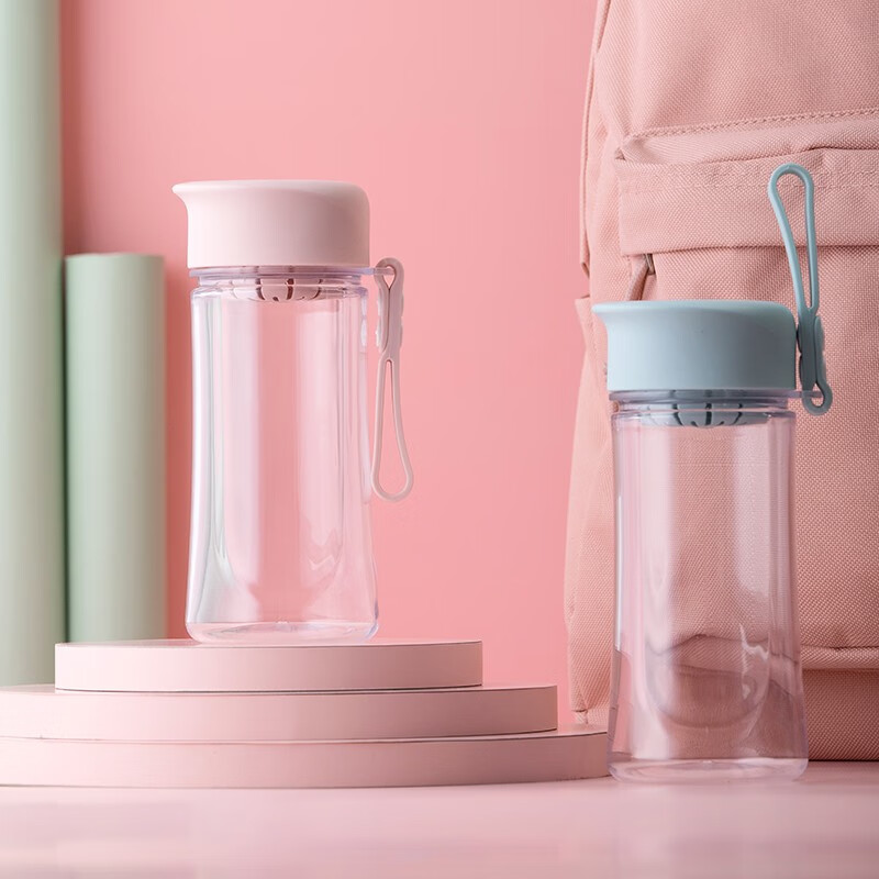 茶花新款爱巧水杯便携时尚杯有盖带绳女生杯滤网美观塑料400ML 【粉色】随手杯400ML