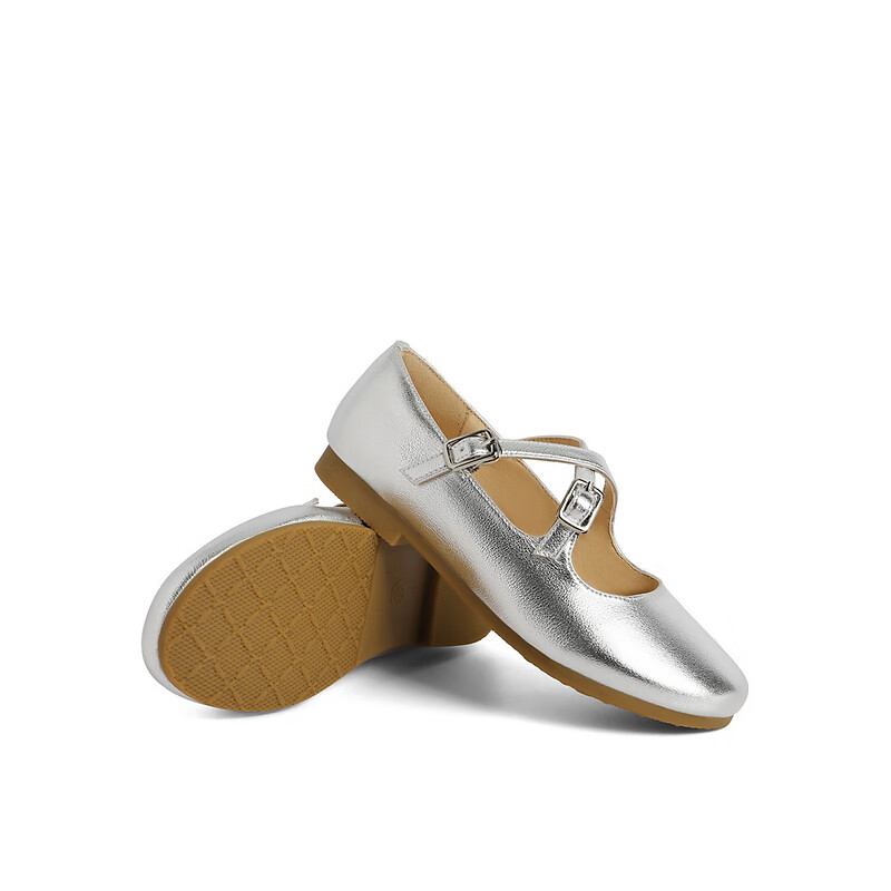 百丽童鞋银色公主玛丽珍鞋2023秋季新商场同款软底法式单鞋16060C83 银色 28