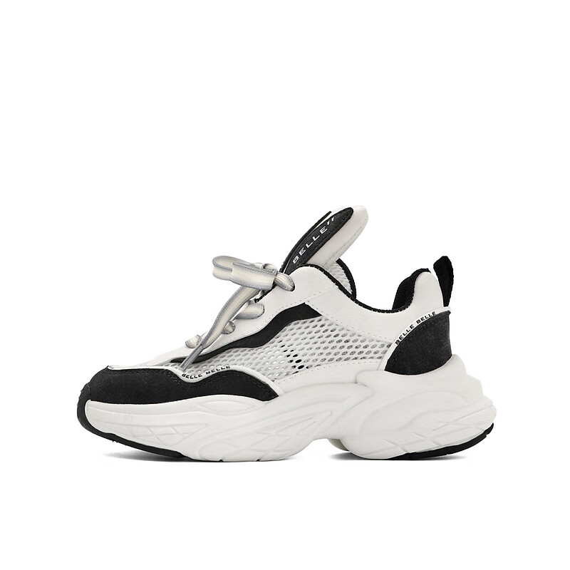 百丽撞色老爹鞋童鞋2023夏季新商场同款兔耳网面透气休闲鞋10651B83 黑色 34