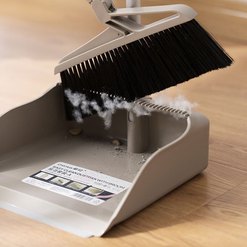 茶花（CHAHUA） 茶花扫把软毛扫帚簸箕套装组合畚斗簸箕笤帚扫地 卡其色