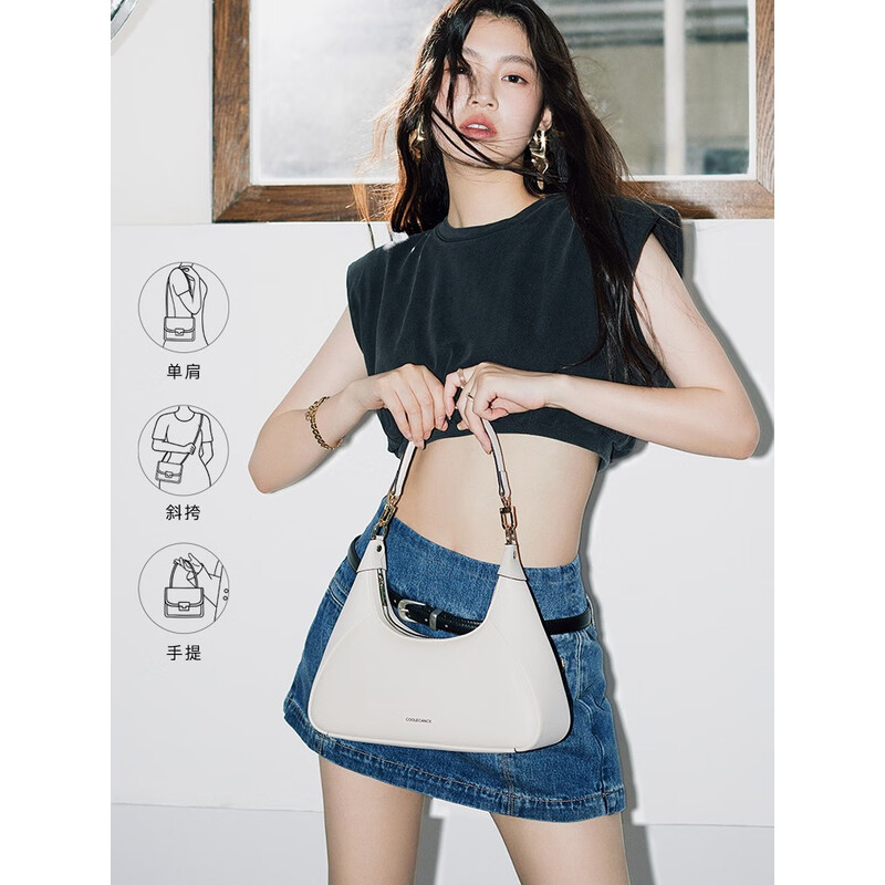 百丽包女2023秋季新商场同款简约质感通勤腋下包X6761CX3 米色 F