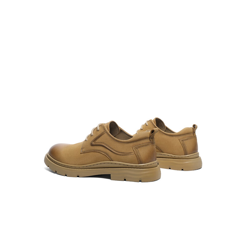 百丽时尚休闲鞋男2023季新牛皮革复古擦色户外潮搭工装鞋A1310CM3预售 黄色 38